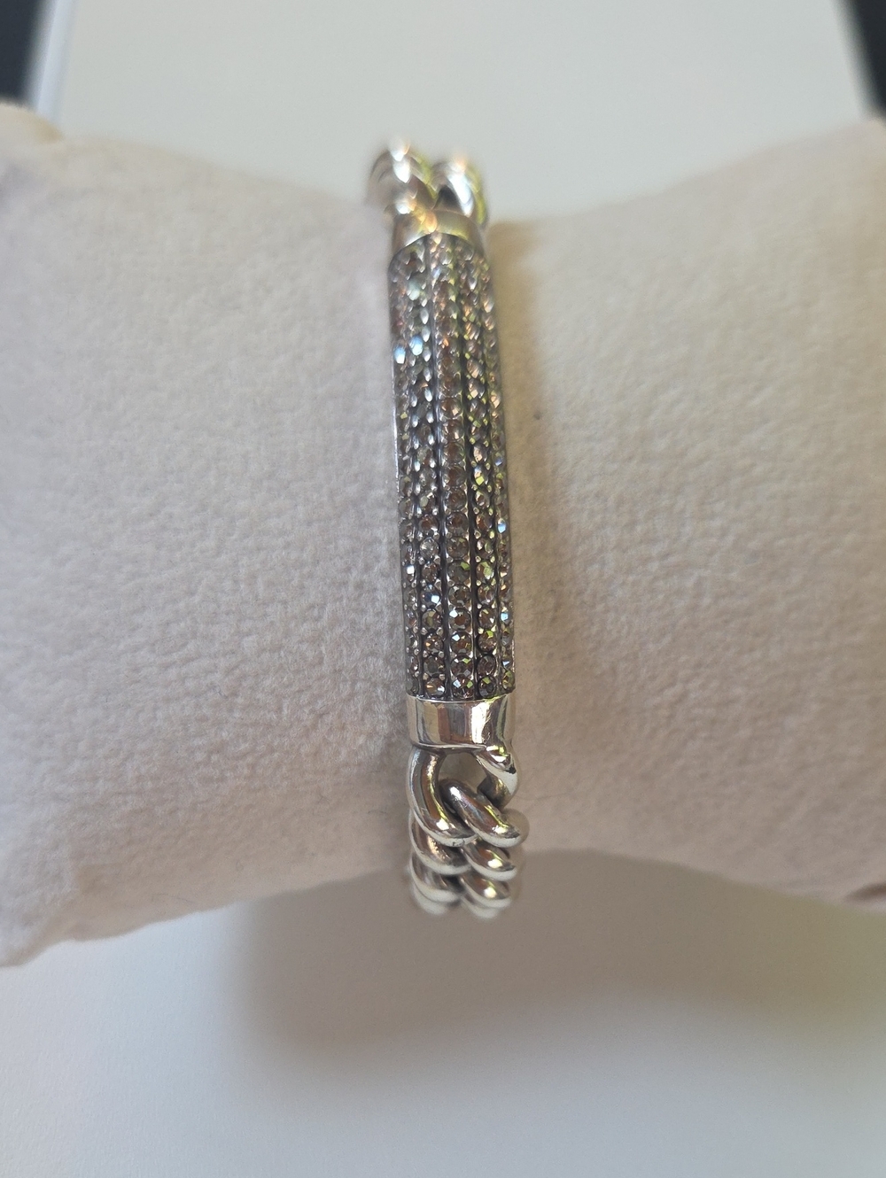 Brighton Silver Pavé Crystal Bar Chain Bracelet